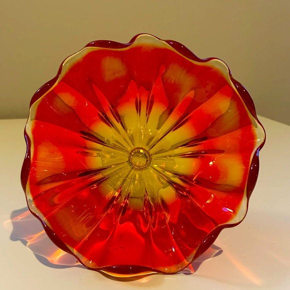 ❤️ Mid-Century Viking Glass Georgian Honeycomb, Orange to Red Glass Vase/Compote - Picture 3 of 12